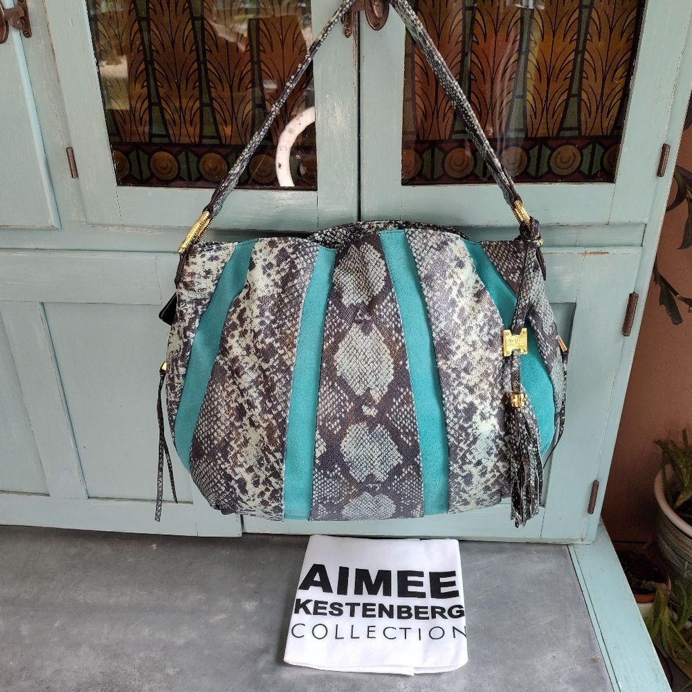 Aimee Kestenberg Tuscany Cobra Print Pebble Leather and Suede Hobo Shoulder Bag